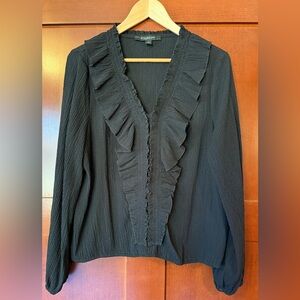 💚Andrew Marc Textured Black Ruffled Blouse